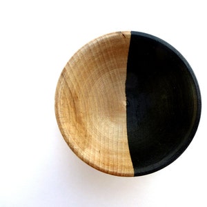 Black and wood dish, jewelry dish, ring cup, mini jewelry cup, painted wood bowl image 1