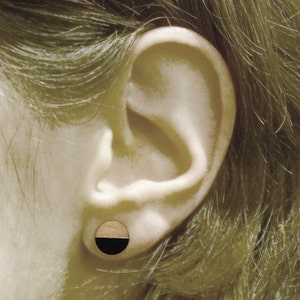 Tiny wood studs, black and wood earrings, round studs image 5