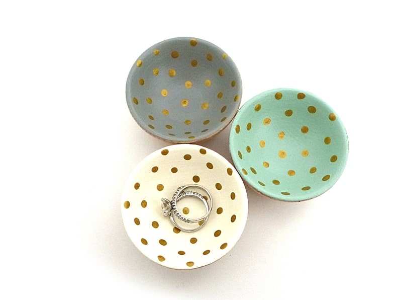Mint green and gold dots wood dish, jewelry dish, ring cup, mini jewelry holder, spring decor, mother's day gift image 4