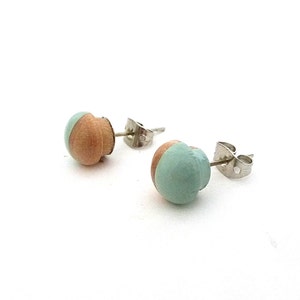 Mint green earrings, wood stud earrings, light green earrings, pastel earrings image 2