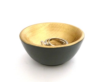 Gray and gold wood dish, jewelry dish, ring cup, mini jewelry holder, gift for her, stocking stuffer, secret santa gift, white elephant gift