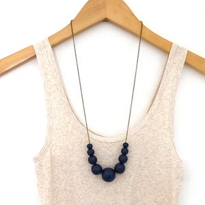 Navy blue necklace, graduated wood bead necklace, beaded necklace, mom necklace, fall jewelry, simple necklace, colored bead necklace image 1