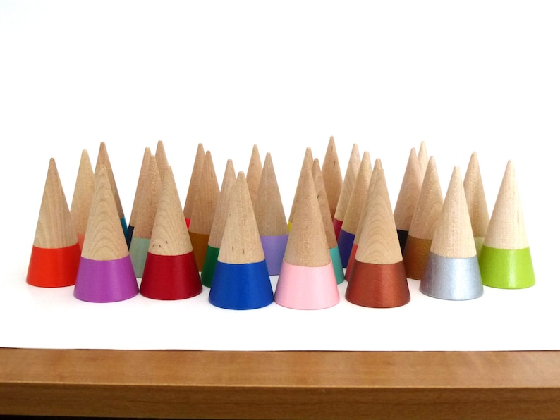 Ring cone, wood ring cone, pick your color, unique ring storage, painted wood decor, jewelry display, ring holder, gift under 15 image 6