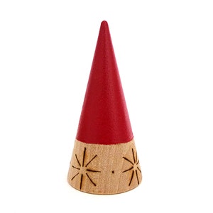 Ring cone, unique ring storage, painted wood decor, jewelry display, painted wooden red, star pattern, gift for her, woodburned decor image 2