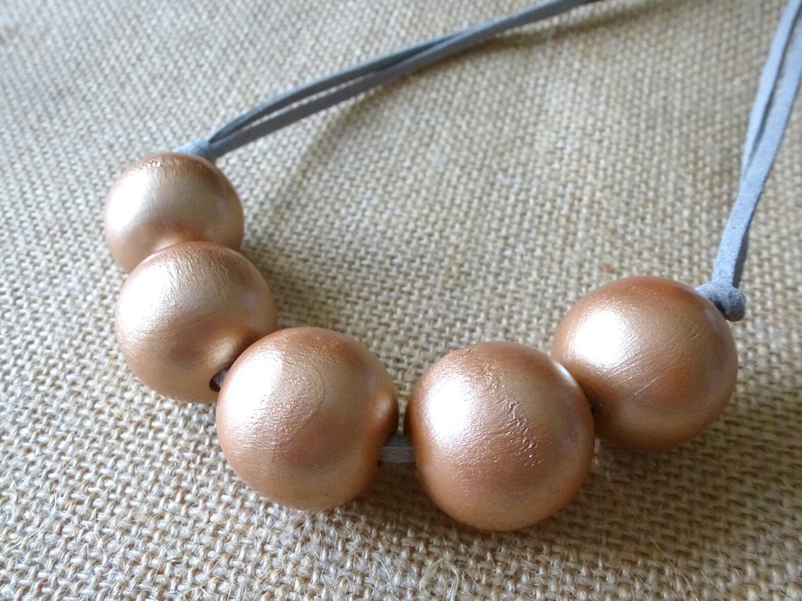 Rose Gold Wood Bead Necklace Hand Painted Wood Necklace | Etsy