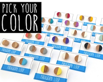 Flat wood dipped earrings, little studs, colorful earrings, simple earrings, everyday earrings, bridesmaid earrings