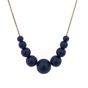 Navy blue necklace, graduated wood bead necklace, beaded necklace, mom necklace, fall jewelry, simple necklace, colored bead necklace image 2