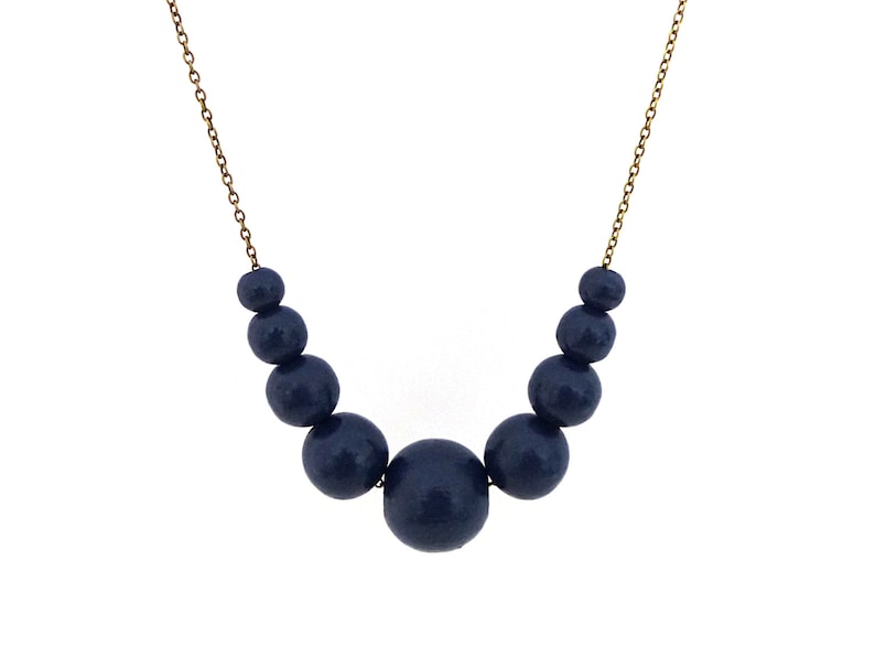 Navy blue necklace, graduated wood bead necklace, beaded necklace, mom necklace, fall jewelry, simple necklace, colored bead necklace image 2