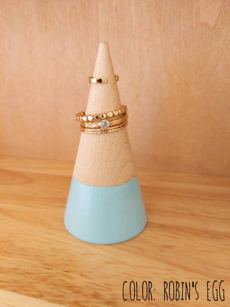 Ring cone, wood ring cone, pick your color, unique ring storage, painted wood decor, jewelry display, ring holder, gift under 15 image 2