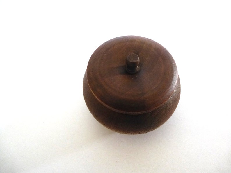 Walnut stained wood jewelry box, dark wood box, trinket box, round wood box, chocolate wood, ring keepsake box, ring bearer box image 2