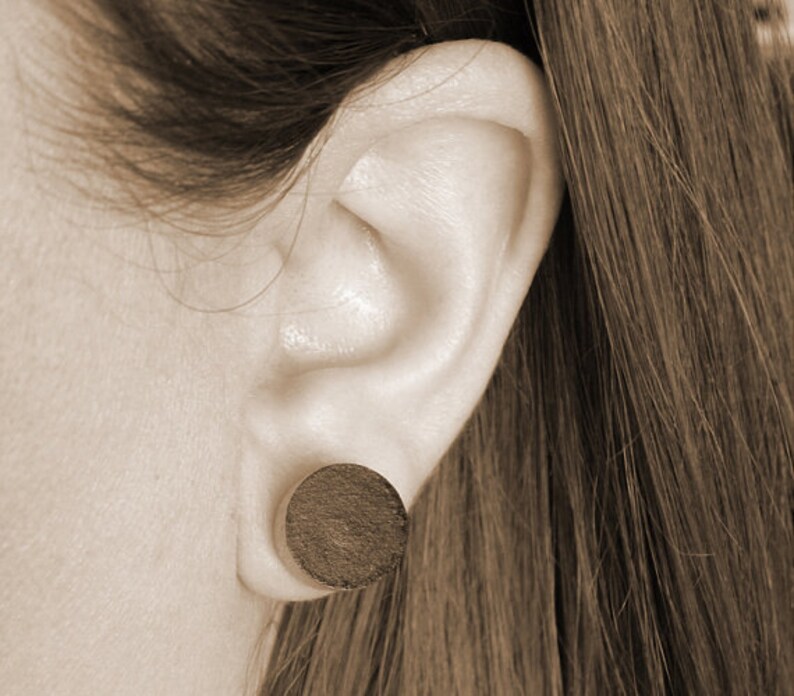 Gray and mustard yellow wood post earrings colorblock Etsy