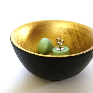 Black and gold wood dish, jewelry dish, ring cup, mini jewelry holder, metallic gold and wood image 2