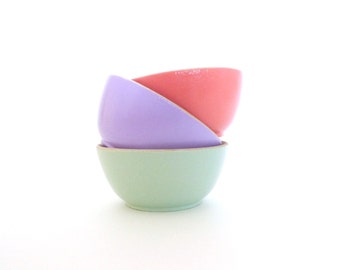 Pastel wood bowl set of 3, spring home decor, tiny jewelry storage, wooden cup