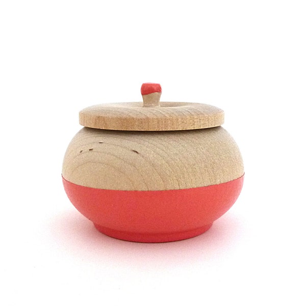 Coral jewelry box, wood jewelry box, tiny box, round wood box, painted wood box, pastel