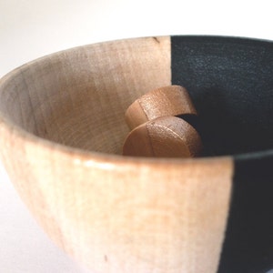 Black and wood dish, jewelry dish, ring cup, mini jewelry cup, painted wood bowl image 2