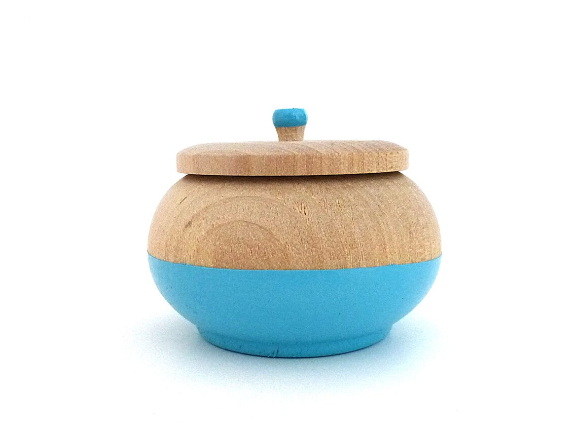 Sky Blue Jewelry Box Wood Jewelry Box Tiny Box Round Wood Etsy