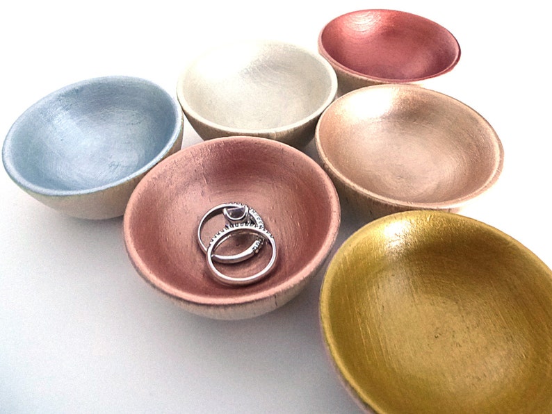 Metallic painted wood bowl, jewelry dish, ring cup, mini jewelry holder image 1