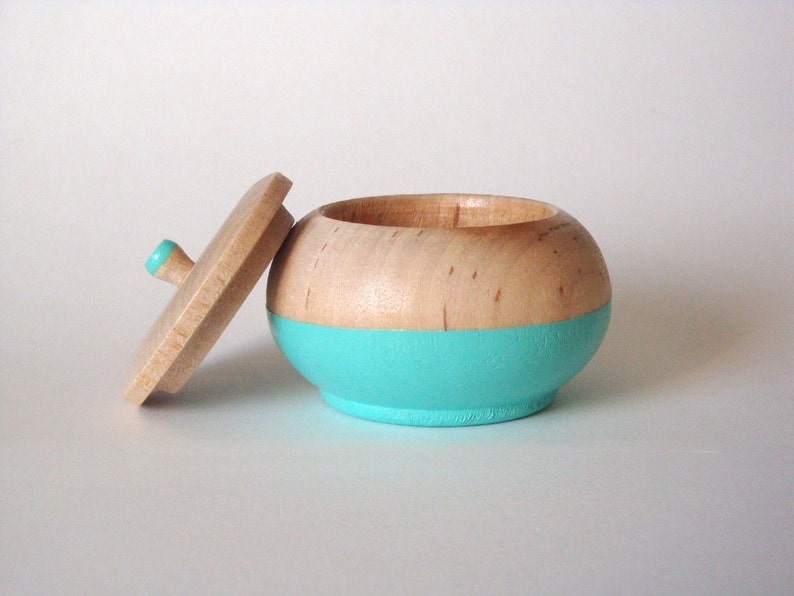 Turquoise jewelry box, wood jewelry box, tiny trinket box image 2