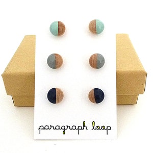 Mint Green Gray And Navy Blue Earring Set Button Post Etsy