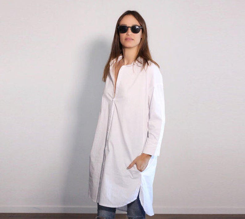 Oversized White Tunic Long White Tunic White Top Womens Etsy