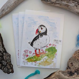Carte de voeux macareux, carte de voeux aquarelle, blanc à l'intérieur, carte de voeux nature