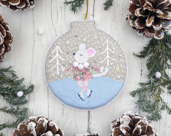 Ice skating mouse bauble