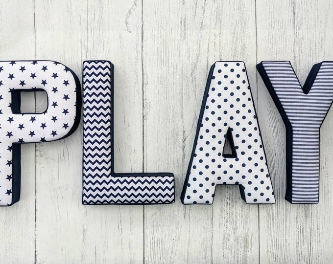 Nursery Decor, Wall letters, Nursery, Fabric Letters, baby gift,initial decoration, wall art, fabric initial, nursery decoration, navy decor