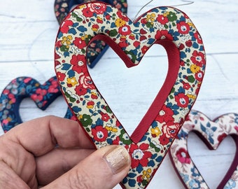 Red heart, Liberty fabric heart, floral heart, fabric heart, hanging heart, heart decoration