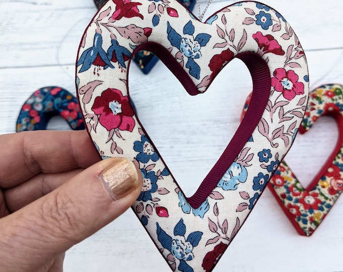 Liberty of London fabric Valentines heart, Valentines Day, Liberty fabric heart, floral heart, fabric heart, hanging heart, heart decoration