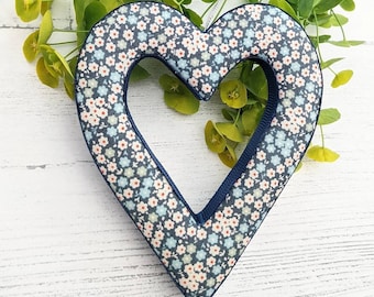 Valentine's heart, navy heart, floral heart, fabric heart hanger, hanging heart, heart decoration, home decor