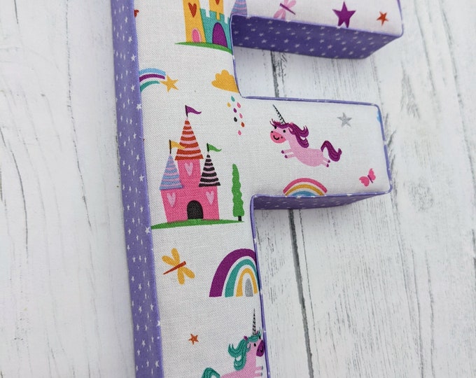 princess decor, baby gift,  kids room, wall letter, unicorn nursery, princess castle, rainbow decoration, fabric letter