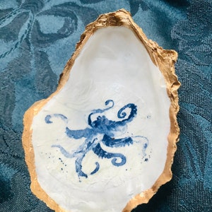 Gold Leaf Oyster Shell Ring Dish | Octopus Decoupage, Cape Cod