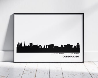 Affiche Copenhague - Personnalisée - Skyline Art Print Picture Wall - A4 A3 Picture Mural - Cadeau Anniversaire Étude Anniversaire - 44spaces