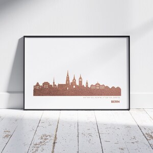 Bern Skyline Art Print - Personalized - Copper Gold Skyline Poster Picture Wall Art - Gift Anniversary Wedding Moving - 44spaces