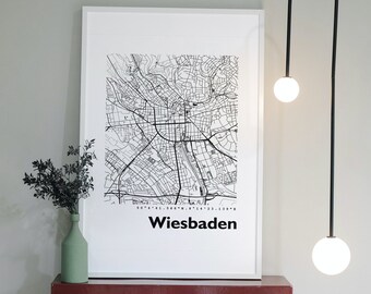 WIESBADEN Stadtplan Poster, Stadtkarte WIESBADEN Print, WIESBADEN Geschenk, Kurhaus, Marktkirche, Hessen, Hochkant  - 44spaces