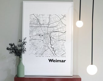 WEIMAR city map poster, city map WEIMAR print, WEIMAR gift, Goethe's house, Belvedere, city palace, Thuringia, upright - 44spaces