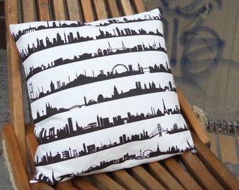 Cushion cover 16C cotton with 16 cities, cushion 40 x 40 cm, urban home decoration sofa, globetrotters gift couples wedding - 44spaces