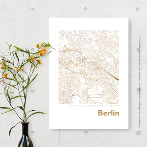 Berlin Stadtplan Rosegold Karte Poster - Strassenkarte Kunstdruck Wanddeko - in Gold Silber Kupfer - Geschenk Geburtstag Hochzeit - 44spaces