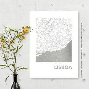 Lissabon Stadtplan Karte Poster - Gold Silber Kupfer Rosegold Kunstdruck Portugal - Lissabon Reise Souvenir Andenken - 44spaces