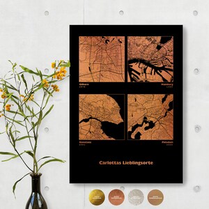 4x Stadtplan Black Map Poster Persönlich - Modernes Geschenk Stadtkarte - 44spaces