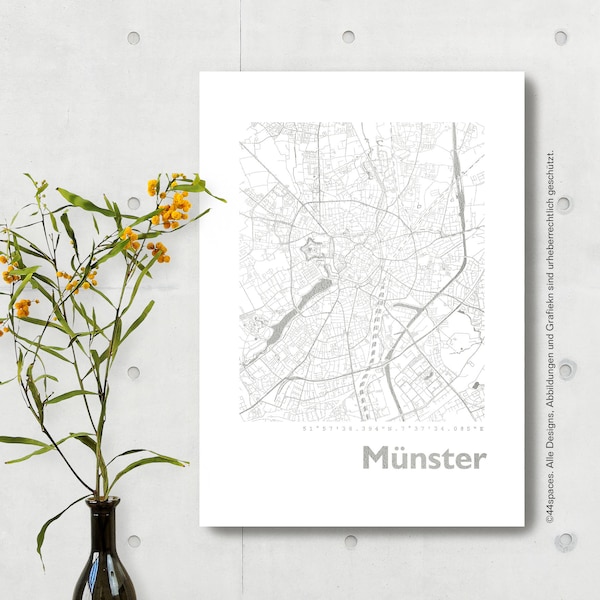 Münster City Map Rose Gold - Art Print Gold Silver Copper - Art Print Wall Decor - Moving Gift - Birthday Wedding Gift