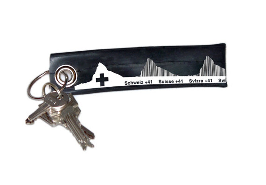 Keyring SWISS Tube Green Gift Keyfob Made by Upcycled Bicycle Tire