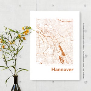 Hannover Stadtplan Poster - Deutschland Karte Wandbild Metallic Roségold Gold Silber Kupfer - Stadtplanbild Kunstdruck Wanddeko - 44spaces