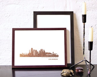 Los Angeles Poster Skyline in Rose-Gold Silber Kupfer - Urban Luxus Hollywood Wandbild - Einweihungsgeschenk Trend Wohndesign - 44spaces