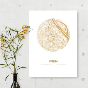 Wien Poster Map - Kreis in Gold Silber Rosegold Kupfer - Elegantes Wien Stadtplan Bild Büro Home-Office - 44spaces