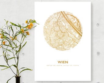 Vienna Map Poster Print - Modern Golden Wall Art - Glam Boho Home Decor - Personal Vienna Austria Gift - Custom Travel Poster - 44spaces
