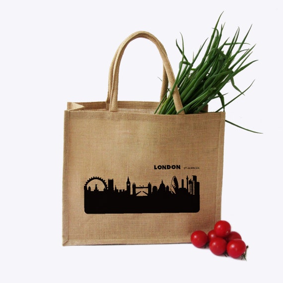 ScreenPrinted Market Bag Large VIENNA Jute Shopping Bag Beach or Gym Bag VIENNA Skyline Burlap Bag Vienna Gift Bag Vienna Tote Bag