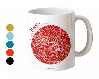Tazza da caffè con mappa della città di BERLINO, tazza personalizzata della città, regalo alla moda, souvenir per globetrotter - 8 colori, oltre 30 città