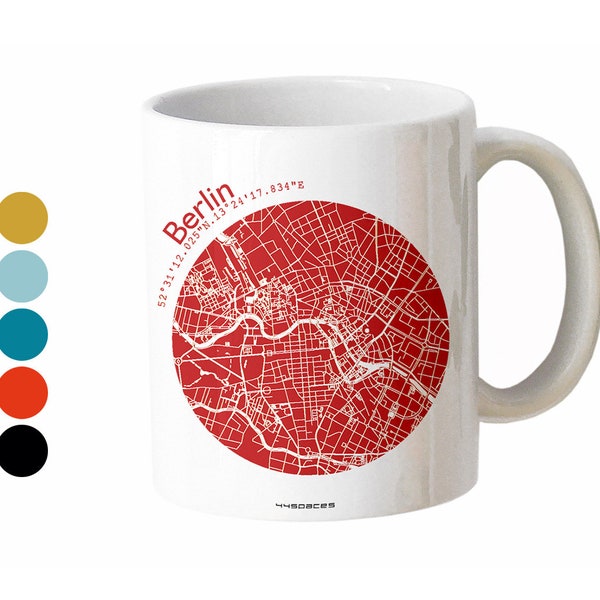 BERLIN Stadtplan Kaffeetasse, persönliche Stadttasse Henkelbecher Trend-Geschenk Dekor Souvenir für Globetrotter - 5 Farben, 30+ Städte