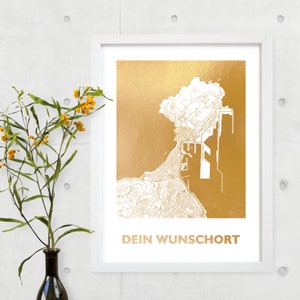 Dein Persönlicher Stadtplan Wunschort in Kupfer Silber Rosegold Gold-Folie - Personalisierter Kartendruck - 44spaces
